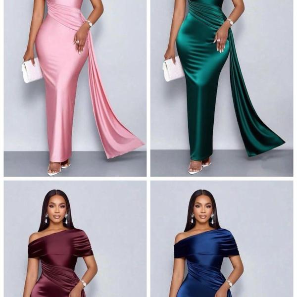 Elegant party glossy off shoulder Maxi Dress