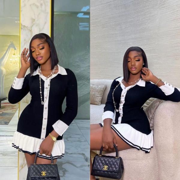 Black collared mini dress